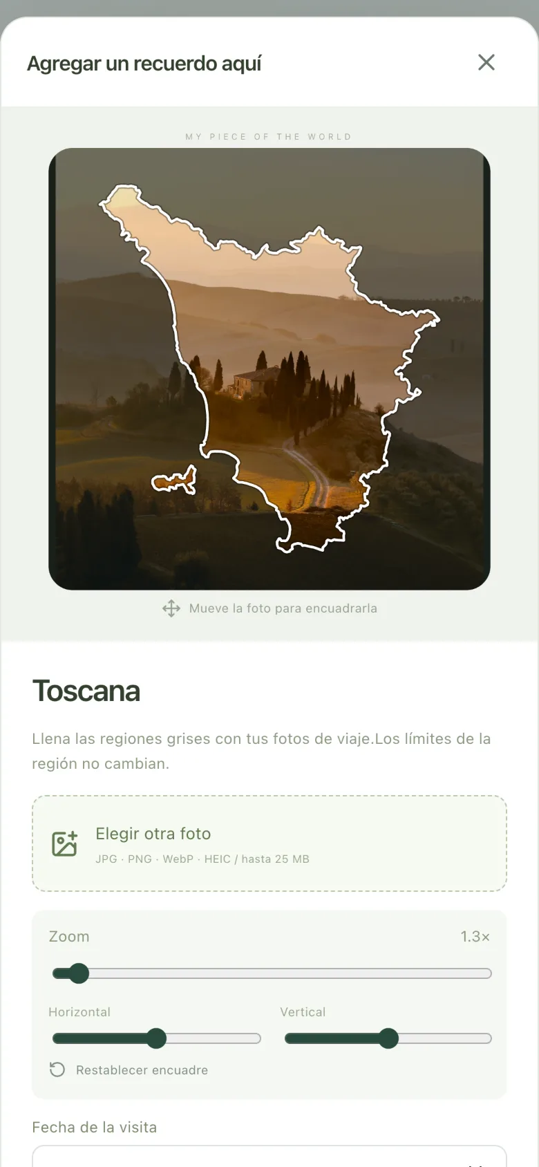 Colocando una foto del Val d’Orcia en el contorno de la Toscana