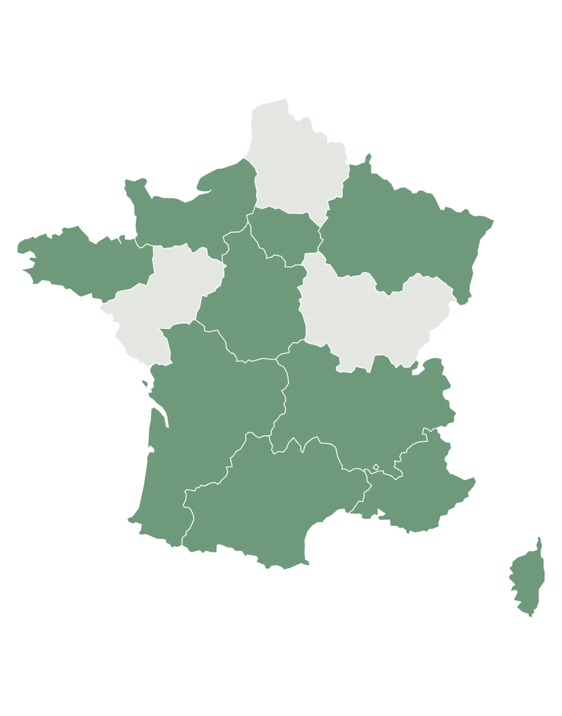 France, ten regions painted one colour